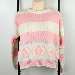 Vintage Helium Pastel Knit Sweater Size S Women Soft Pink Blue White Long Sleeve